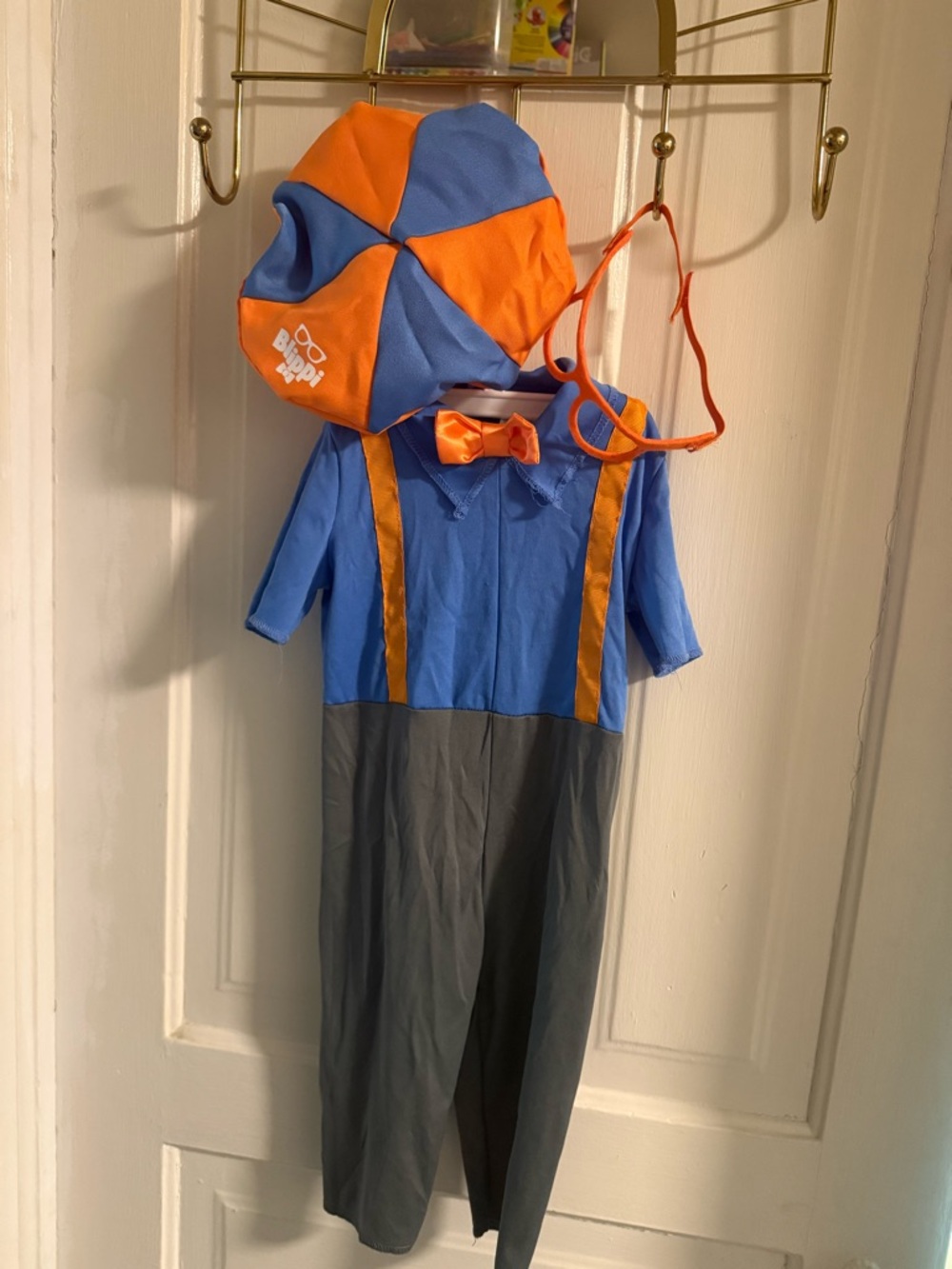 Kids Blue and Orange Blippi Jumpsuit Costume with Hat and Bow Tie Halloween